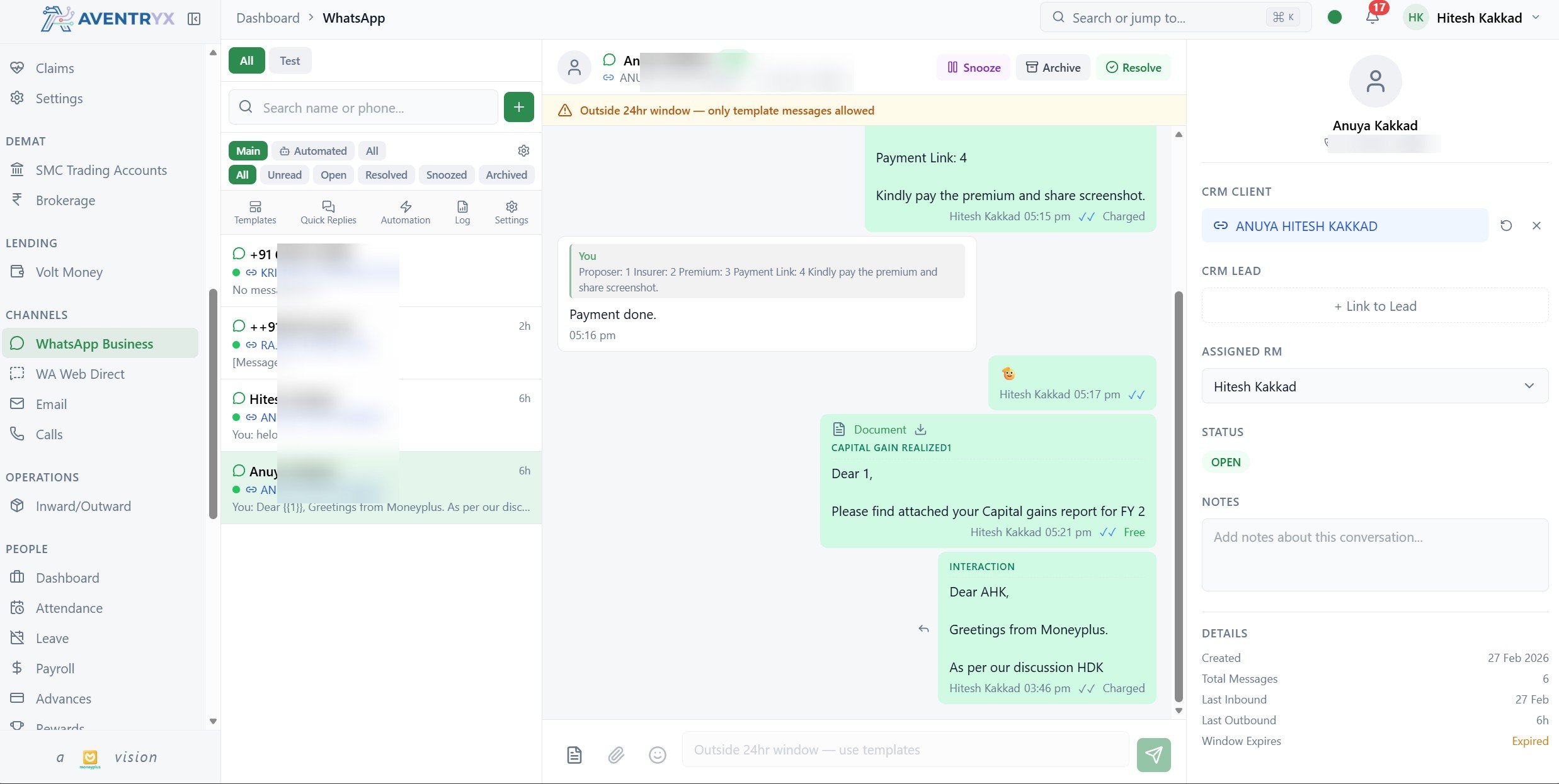 Aventryx WhatsApp Business Inbox